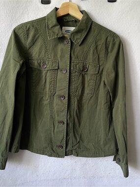 Old Navy Jacket Top Denim‎ Button Pockets Woman Size XS Solid Green